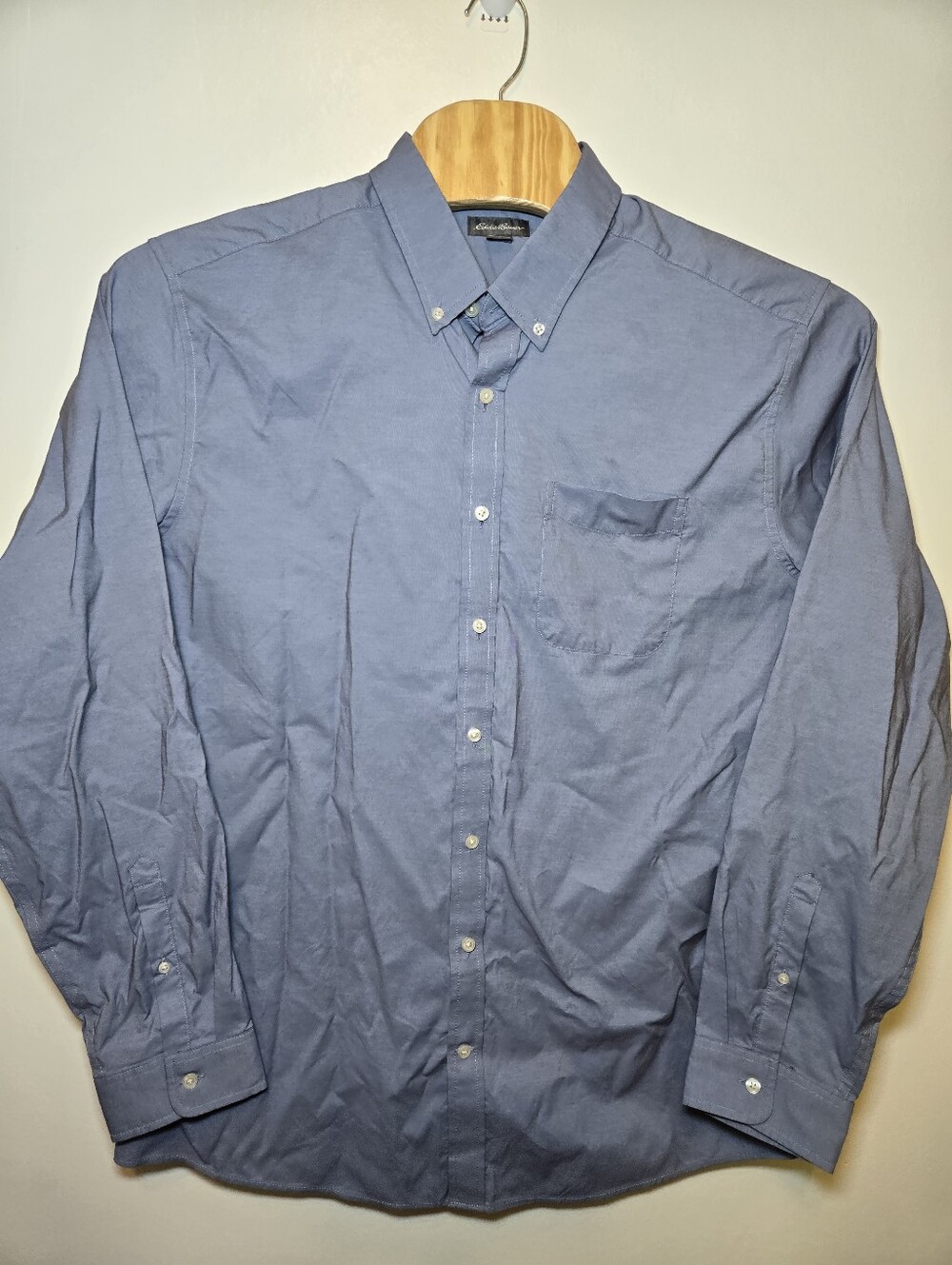 Eddie Bauer Mens XL Tall Blue Button Down Long Sleeve Woven Shirt Cotton Blend